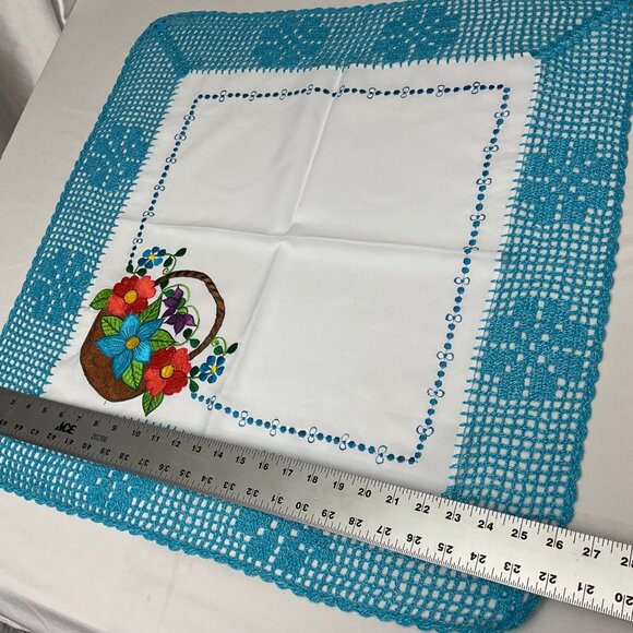Handmade Crochet & Embroidered Floral Basket Cotton Tablecloth 24x24 Inches - Picture 5 of 5